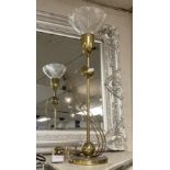 BRASS TABLE LAMP WITH HOLOPHANE SHADE FRENCH 1930'S 65 CMS (H)