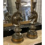 PAIR OF BRASS HORSE LAMPS - 55 CMS (H)