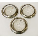 SET 3 STERLING SILVER & GLASS COASTERS