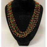 CORAL & GREEN STONE NECKLACE