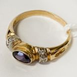 14CT GOLD AMETHYST DIAMOND RING SIZE N