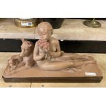 FRENCH ART DECO FIGURE WITH NUDE FIGURE WITH 2 DOGS SIGNED