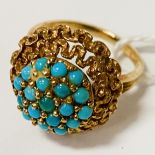 VINTAGE GOLD & TURQUOISE RING -SIZE K