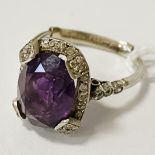 9CT WHITE GOLD DIAMOND & CENTRE AMETHYST RING - DE-SIZED TO L (SPRING)