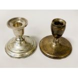 TWO SINGLE SILVER CANDLESTICKS - TALLEST 9CMS (H)