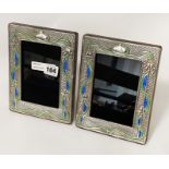 PAIR HM SILVER & ENAMEL PHOTO FRAMES 19CMX X 14CMS