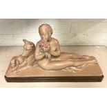 FRENCH ART DECO FIGURE WITH NUDE FIGURE WITH 2 DOGS SIGNED