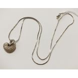 18CT WHITE GOLD DIAMOND ENCRUSTED HEART PENDANT ON 14CT GOLD CHAIN