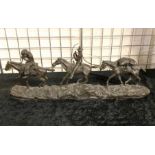 LARGE TRIPLE HORSE BRONZE COWBOY