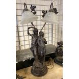 SPELTER FIGURAL TABLE LAMP WITH 2 BRANCHES INCLUDING SHADES