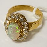 VINTAGE 18CT GOLD DIAMOND & BOULDER OPAL RING - SIZE M