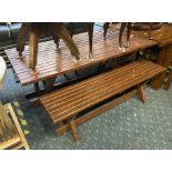 WOODEN GARDEN TABLE & 2 BENCHES