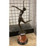 BRONZE ART DECO STYLE GIRL ON RED MARBLE BASE 65CMS (H) APPROX