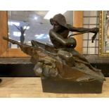 SIGNED BRONZE FISHERMAN 42CMS (H) APPROX