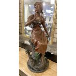 LARGE BRONZE GIRL ON MARBLE BASE 67CMS (H) APPROX