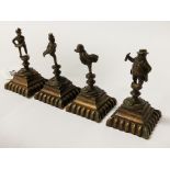 FOUR MINIATURE BRONZE FIGURES OF DICKENSON CHARACTERS 8CMS (H)