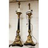 PAIR BRASS & MARBLE LAMPS 90CMS (H) APPROX