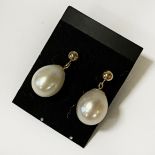 9K LARGE SOUTH SEA DOUBLE PEARL STUD TEAR DROP EARRINGS