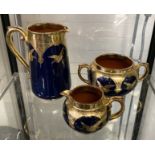 GIBSON & SONS , ALBANY & HARVEY POTTERIES ETC & GILT FLYING CRANES C1910 CREAM JUG & SUGAR BOWL