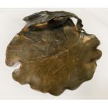 J.R. HANNIG - 1890 -1919 ART NOUVEAU SIGNED PEWTER LEAF LADY FACE DISH 40CMS APPROX