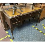 MAHOGANY 5 DRAWER LEATHER TOPPED DESK