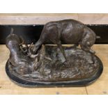 BRONZE FIGHTING STAGS ON MARBLE BASE - 20CMS (H) APPROX