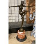 ART DECO STYLE BRONZE ON RED MARBLE BASE 56CMS (H) APPROX