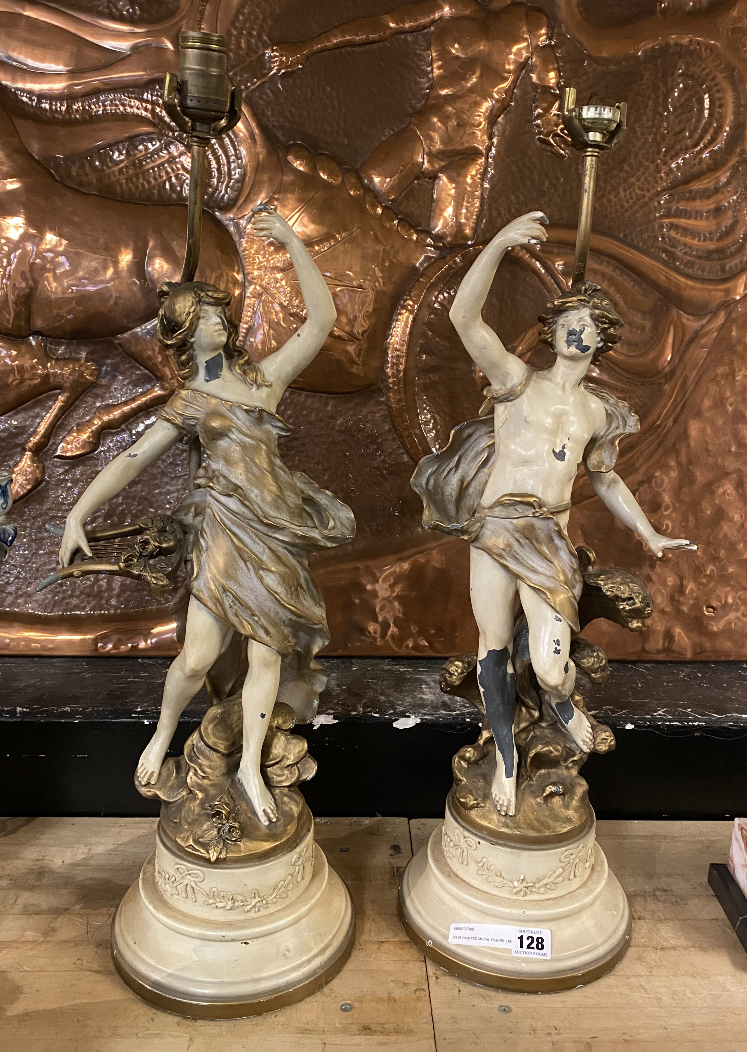 PAIR PAINTED METAL FIGURE LAMPS 67CMS (H) APPROX