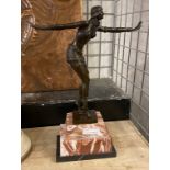 ART DECO STYLE BRONZE ON RED MARBLE BASE 48CMS (H) APPROX