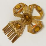 VINTAGE 18 CT. GOLD & CITRINE BROOCH - TOTAL WEIGHT APPROX 14 GRAMS