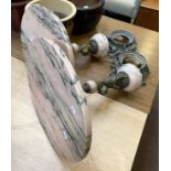 PAIR MARBLE & BRASS SIDE TABLES - A/F NEEDS REPAIR