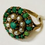 GOLD TURQUOISE & SEED PEARL RING