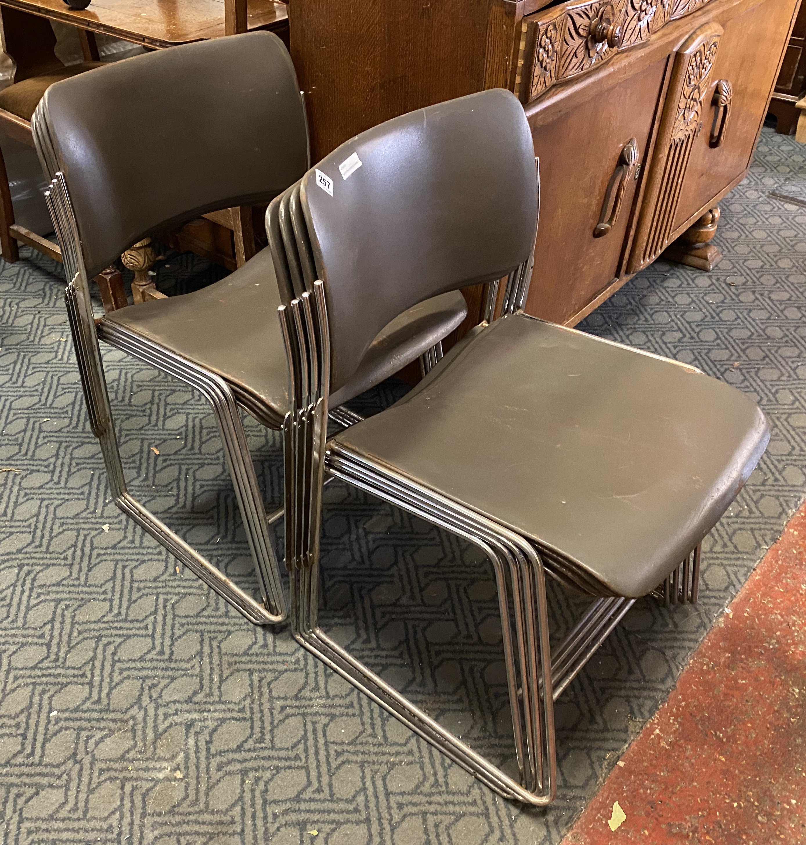 SET OF 8 40/4 STACKING CHAIRS BY DAVID ROWLAND WITH ORIGINAL STICKERS