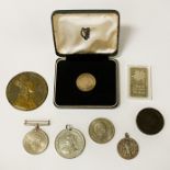 QTY OF SILVER INCL. SILVER INGOT, CARTWHEEL COIN, 1966 SILVER SHILLING & OTHERS - 5OZS APPROX