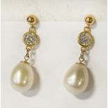 9K SOUTH SEA PEARL & CZ DROP STUDS