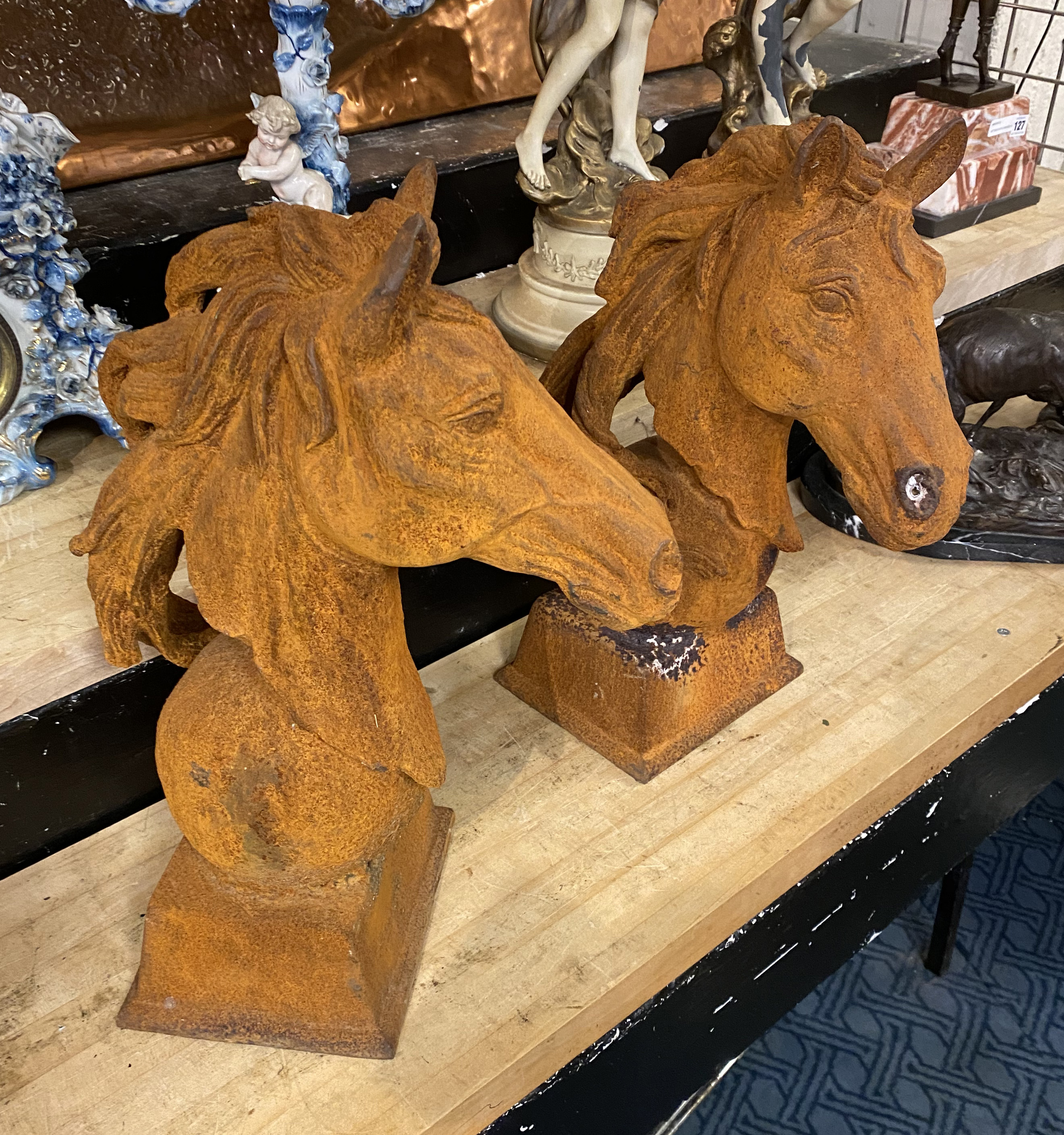 PAIR OF CAST IRON HORSE HEADS - 44CMS (H) APPROX