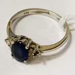 18CT GOLD SAPPHIRE & DIAMOND RING - SIZE J - 2 GRAMS APPROX