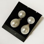 9K LARGE SOUTH SEA DOUBLE PEARL STUD TEAR DROP EARRINGS