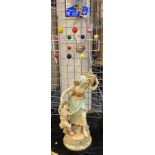 LARGE PAINTED METAL GIRL & CHILD LAMP - M113 CMS (H) APPROX