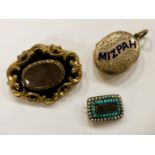 2 MOURNING BROOCHES & MOURNING LOCKET
