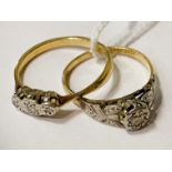 TWO 18CT GOLD & DIAMOND RINGS - SIZES M/P - 4.3 GRAMS APPROX