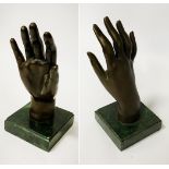 BRONZE HAND ON MARBLE BASE 24CMS APPROX