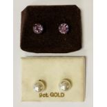 9CT GOLD PEARL EARRINGS WITH AMETHYST STUD EARRINGS