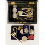 JEWELLERY BOX WITH CONTENTS INCL. SILVER & MEDALS