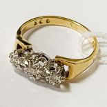 18CT GOLD 3 STONE DIAMOND RING -SIZE J - 3.4 GRAMS APPROX