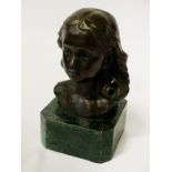 BRONZE FEMALE BUST ON MARBLE BASE - 16CMS APPROX