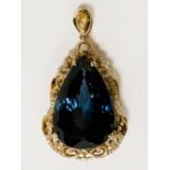 14 CARAT GOLD LONDON BLUE PEAR SHAPED TOPAZ PENDANT