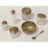 QTY OF SILVER TO INCLUDE DRESSING SET JARS & BOWL6OZS APPROX