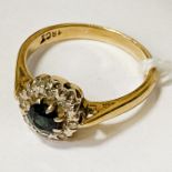 18CT GOLD DIAMOND & SAPPHIRE RING SIZE K - 3 GRAMS APPROX