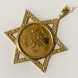 9CT GOLD STAR OF DAVID WITH 22CT GOLD COIN 6.8 GRAMS APPROX